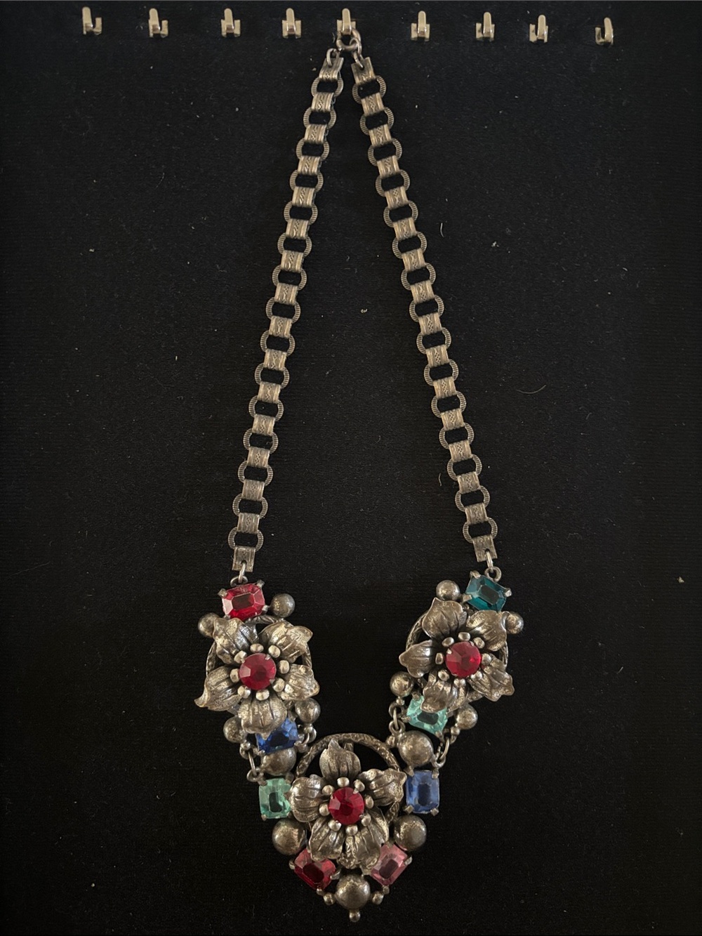 Vintage silver tone Floral statement bib necklace
